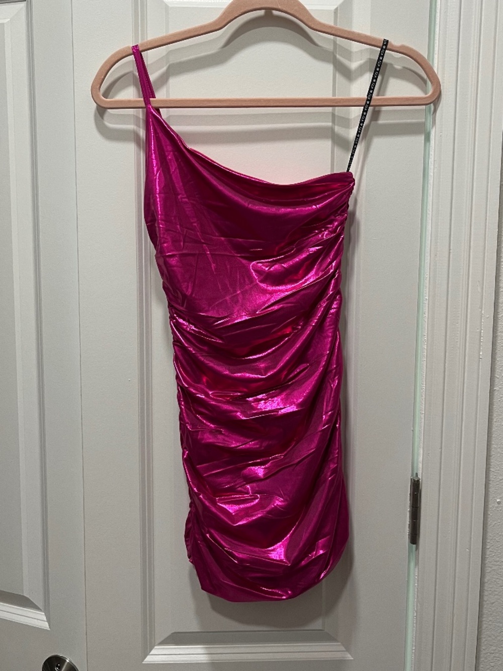 KATIEJ NYC Girls Hot Pink Metallic Ruched One Shoulder Dress XL Tween Party
